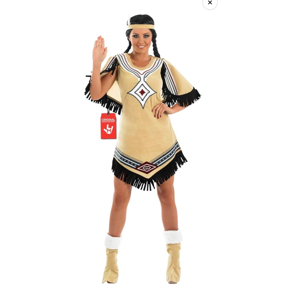 Fun Shack Warrior Princess Costume Women Native American Dress Tan Medium Fringe